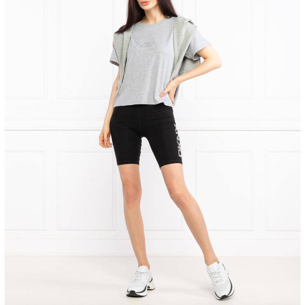 DKNY Sport Gray Rhinestone Logo Boxy Cropped T-Shirt Medium - Picture 2 of 5